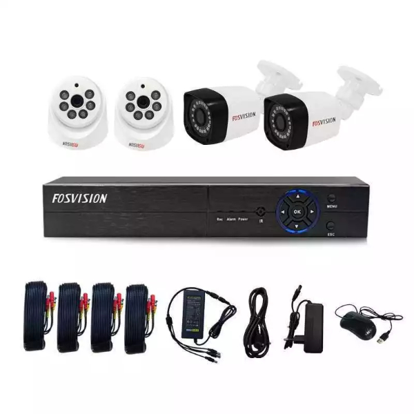 Kit Vidéosurveillance Fosvision RS-CCTVKIT4 – 4 Caméras Analogiques avec DVR & Câblage Complet
