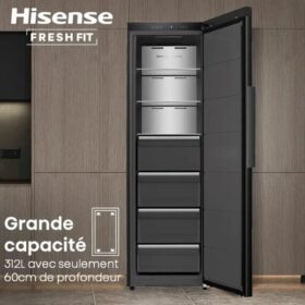 Congélateur Vertical Hisense FT5K310GSFC – 312L, 4 tiroirs, No Frost, Inverter, Connecté WiFi & FreshFit – Image 3