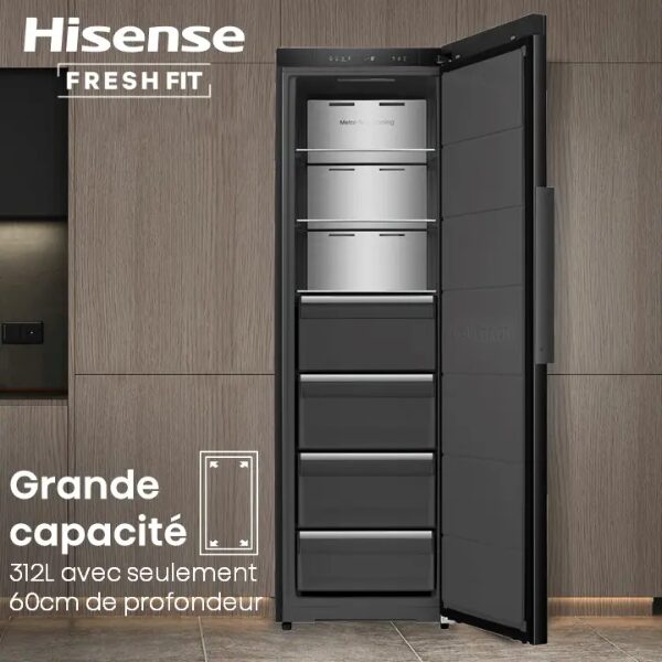 Congélateur Vertical Hisense FT5K310GSFC – 312L, 4 tiroirs, No Frost, Inverter, Connecté WiFi & FreshFit Congélateur Vertical Hisense FT5K310GSFC – 312L, 4 tiroirs, No Frost, Inverter, Connecté WiFi & FreshFit