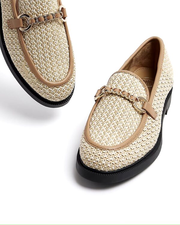 Chaussure Mocassins Bohio Chic – EU 40, Tissu Tressé Crème & Chaîne Dorée, Importés de Londres Chaussure Mocassins Bohio Chic – EU 40, Tissu Tressé Crème & Chaîne Dorée, Importés de Londres
