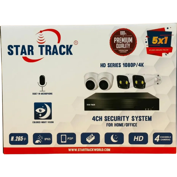 Kit de Vidéosurveillance -Star Track 4CH-KIT4 STKX10844W-21 ( Avec Fil) Kit de Vidéosurveillance -Star Track 4CH-KIT4 STKX10844W-21 ( Avec Fil)
