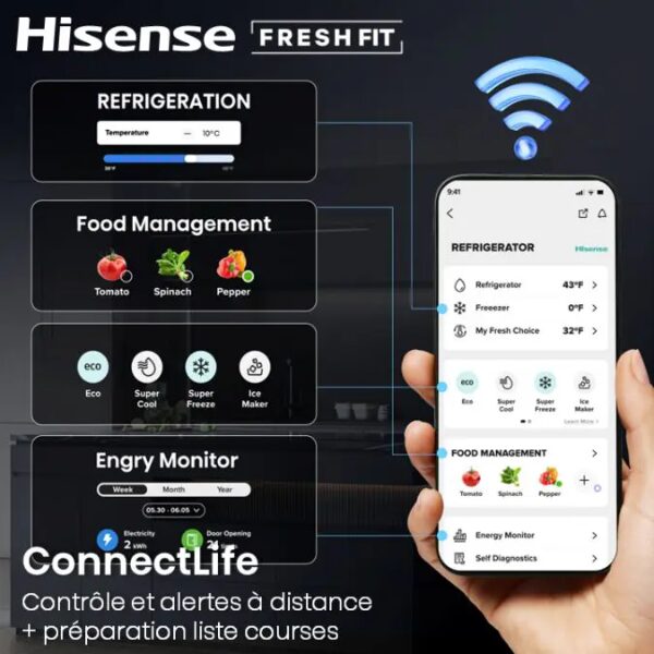 Réfrigérateur 1 Porte Hisense RL5K370GSFC – 372L, FreshFit, No Frost, Inverter & Connecté WiFi Réfrigérateur 1 Porte Hisense RL5K370GSFC – 372L, FreshFit, No Frost, Inverter & Connecté WiFi