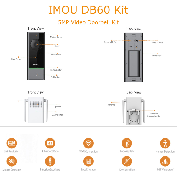 Vidéophone Sans Fil Imou Battery Doorbell 5MP DB60 Vidéophone Sans Fil Imou Battery Doorbell 5MP DB60