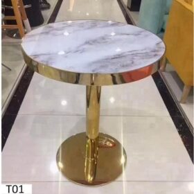 Table basse T01 – Élégance Blanc Gold – Plateau Marbre & Structure Dorée