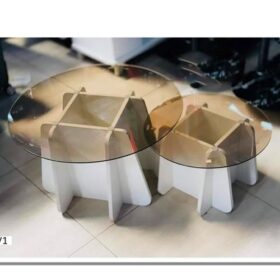 Lot de 2 Tables Basses Gigognes V1 - Blanc et Marron