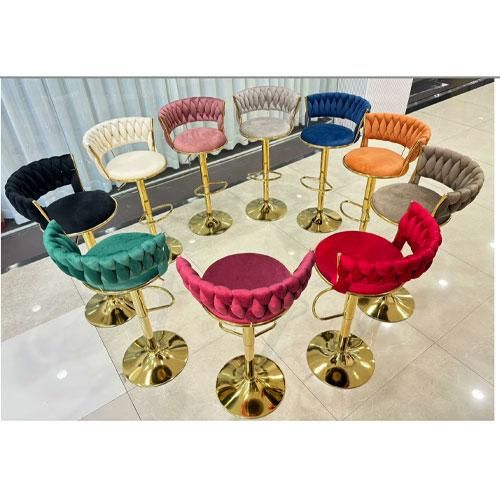 Chaise de Bar en Velours et Pieds en Métal - 8004 Verte