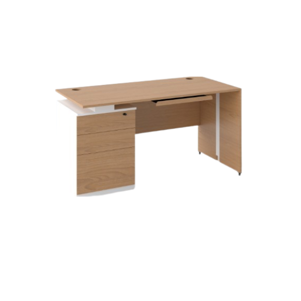 Table de Bureau avec Caisson Intégré et Tiroir Clavier - Design Moderne Bois Clair & Blanc OZ-7001-14 Table de Bureau avec Caisson Intégré et Tiroir Clavier - Design Moderne Bois Clair & Blanc OZ-7001-14