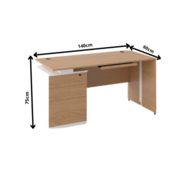 Table de Bureau avec Caisson Intégré et Tiroir Clavier - Design Moderne Bois Clair & Blanc OZ-7001-14 – Image 2