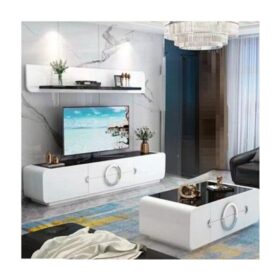 Ensemble Table TV et Table Basse TV602 - Design Soigné - Blanc
