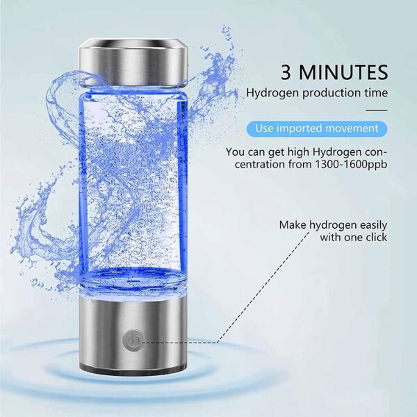 Générateur d’Eau Hydrogénée Portable – Bouteille 420 ml en Verre Borosilicate, USB, Électrolyse Rapide