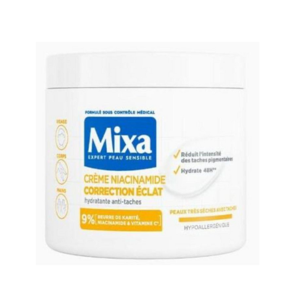 Mixa Crème de Corps Niacinamide Correction Éclat – Visage, Corps, Mains – Anti-Taches & Hydratation Intense – Peaux Sèches à Ternes
