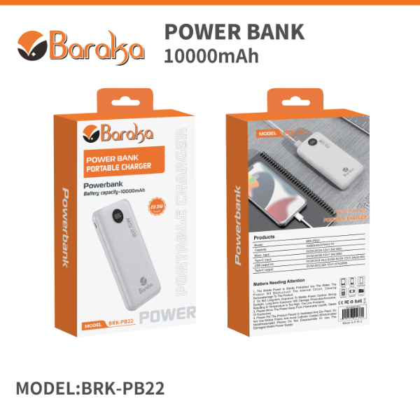 Power Bank-Baraka BRK-PB22 Blanc (10000MAH) (Haute Capacité pour Smartphones et Tablettes) Power Bank-Baraka BRK-PB22 Blanc (10000MAH) (Haute Capacité pour Smartphones et Tablettes)