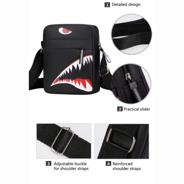 Sacoche Bandoulière Streetwear – Design Léger avec Motif Requin Agressif, Style Jeune & Quotidien Sacoche Bandoulière Streetwear – Design Léger avec Motif Requin Agressif, Style Jeune & Quotidien