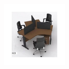 Station de Travail Bureau XH23 – 3 Postes Fonctionnels avec Rangements Intégrés – Design Moderne – Marron – 1000x500x750 mm (x3)( Sans chaises)