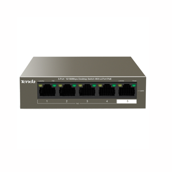 Switch Tenda TEF1105P-4-63W – 5 Ports Fast Ethernet 10/100 Mbps, Dont 4 Ports PoE+, Budget 58W, Plug & Play Switch Tenda TEF1105P-4-63W – 5 Ports Fast Ethernet 10/100 Mbps, Dont 4 Ports PoE+, Budget 58W, Plug & Play