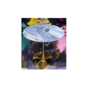 Table Basse Ronde Z-02F – Plateau Effet Marbre Gris & Structure Dorée – Élégance Moderne pour Salon Chic