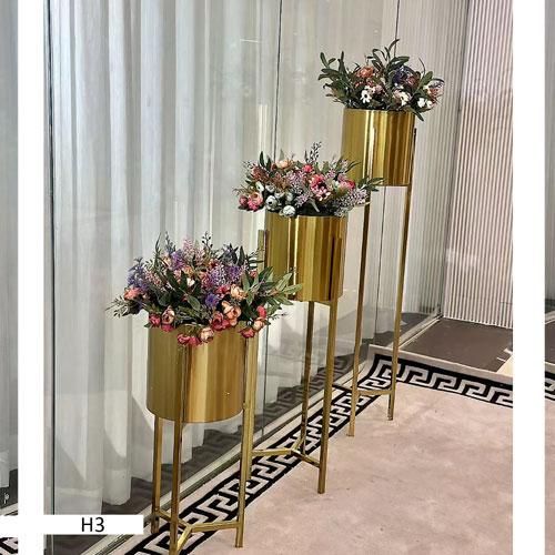 Set de 3 Vases Décoratifs Élégants en Métal - H3 - Or - 100x40/90x40/80x40 cm Set de 3 Vases Décoratifs Élégants en Métal - H3 - Or - 100x40/90x40/80x40 cm