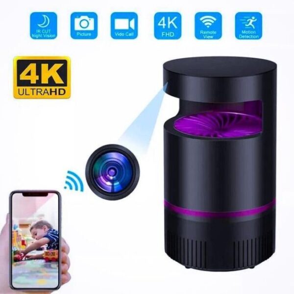 Caméra Espion 4K Cachée dans Lampe Anti-Moustiques – 2 en 1 Sans Fil avec Détection de Mouvement & Vision Nocturne