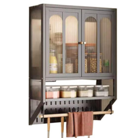 Armoire Murale d’Angle Multifonction – Casier à Double Portes, Rangement Peu Encombrant, Cuisine / Salle de Bain / Salon