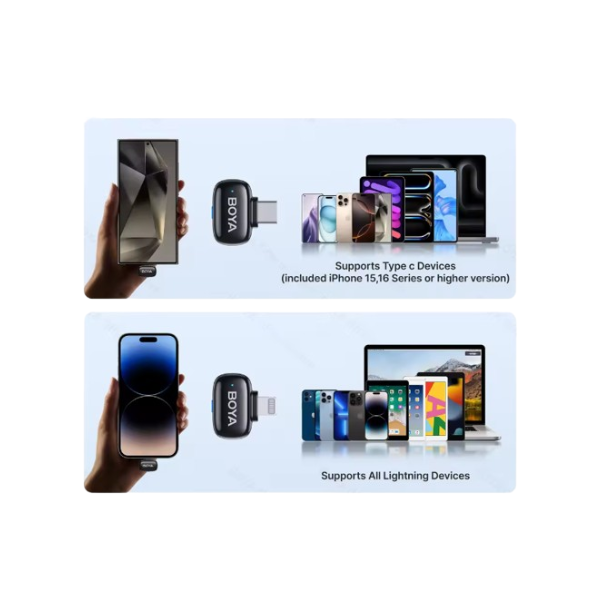 BOYA Mini-12 – Micro Cravate Sans Fil Compact 2TX + 2RX – USB-C & Lightning – Autonomie 30h