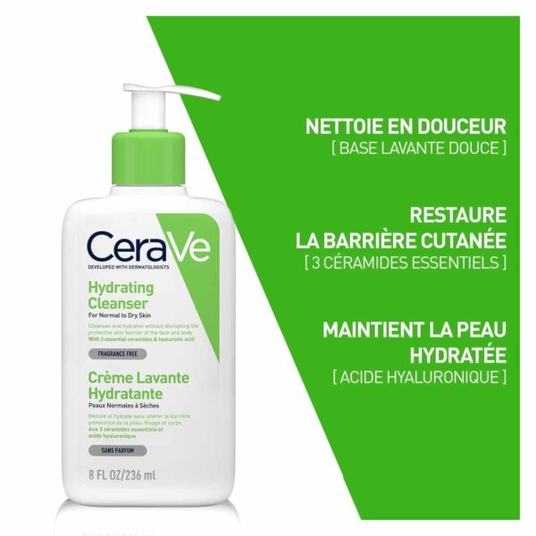 Crème Lavante Hydratante CeraVe 236ml – Soin Quotidien pour Peaux Sèches et Sensibles