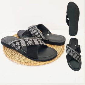 Chaussure Homme Cuir, Daim & Pagne Tissé – Noir & Blanc, Pointures 43 et 45