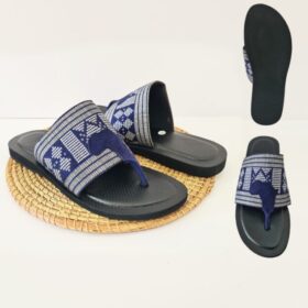 Chaussure Homme Cuir Noir & Pagne Tissé Bleu/Blanc – Pointures 43 & 44