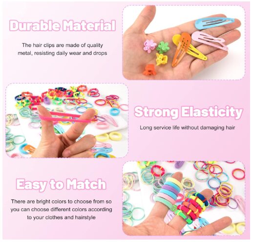 Accessoires cheveux pour bébés filles – Pack de 780 pièces colorées : élastiques, chouchous, pinces et barrettes