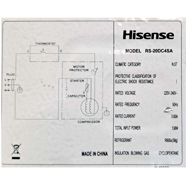 Congélateur vertical Hisense RS-20DC4SA-153 L-5T Congélateur vertical Hisense RS-20DC4SA-153 L-5T