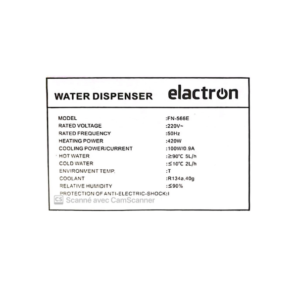 Fontaine à eau à bobonne 1 robinet avec réfrigérateur ELACTRON-FN566E Fontaine à eau à bobonne 1 robinet avec réfrigérateur ELACTRON-FN566E
