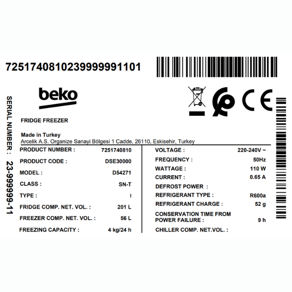 Réfrigérateur Beko DSE30000 - 257 L Réfrigérateur Beko DSE30000 - 257 L