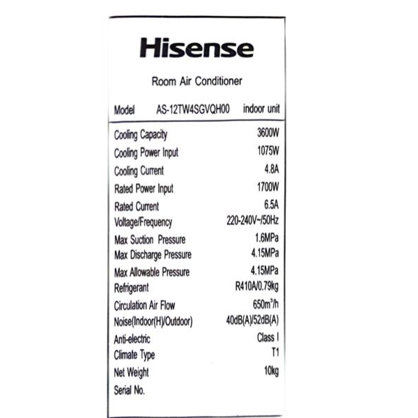 Split Inverter Hisense AS-12TW4SGVQE - 12000 BTU (Wi-Fi, Noir Élégant, A++) Split Inverter Hisense AS-12TW4SGVQE - 12000 BTU (Wi-Fi, Noir Élégant, A++)