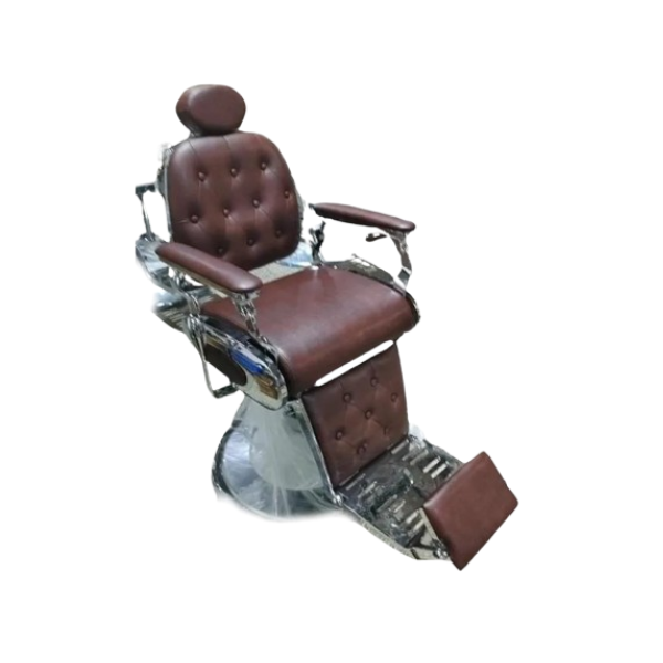 Chaise Coiffeur RS-BC8796BR Marron Cadre Chrome – Fauteuil professionnel élégant, réglable et ultra confortable