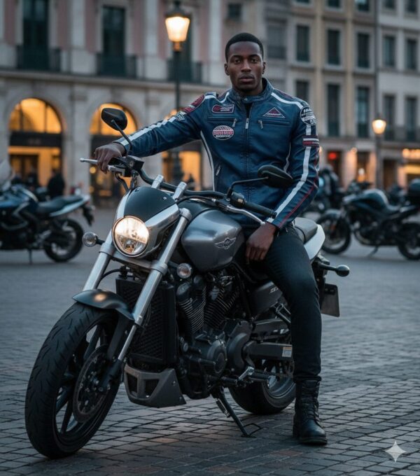 Blouson Aviateur Homme “Road King” – Cuir PU Style Moto Pilote – Bleu – Tailles M à 3XL Blouson Aviateur Homme “Road King” – Cuir PU Style Moto Pilote – Bleu – Tailles M à 3XL