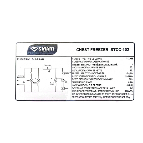 Congélateur horizontal SMART TECHNOLOGY-STCC102 - 102L