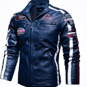 Blouson Aviateur Homme “Road King” – Cuir PU Style Moto Pilote – Bleu – Tailles M à 3XL Blouson Aviateur Homme “Road King” – Cuir PU Style Moto Pilote – Bleu – Tailles M à 3XL