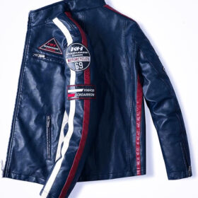 Blouson Aviateur Homme “Road King” – Cuir PU Style Moto Pilote – Bleu – Tailles M à 3XL – Image 4