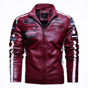 Blouson Aviateur Homme “Road King” – Cuir PU Style Moto Pilote – Rouge – Tailles M à 3XL – Image 2