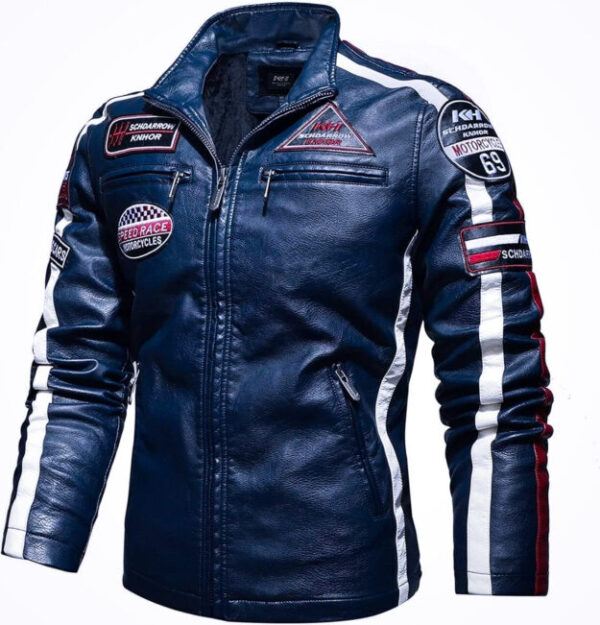 Blouson Aviateur Homme “Road King” – Cuir PU Style Moto Pilote – Bleu – Tailles M à 3XL Blouson Aviateur Homme “Road King” – Cuir PU Style Moto Pilote – Bleu – Tailles M à 3XL
