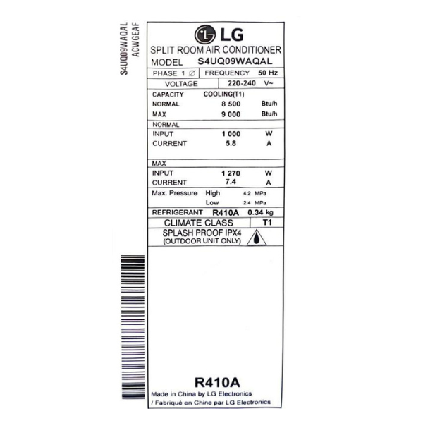 Split LG S4U-Q12JAQAL - 12000 BTU - (Dual Inverter)