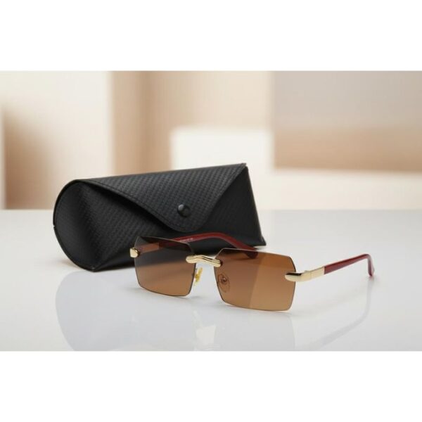 Lunettes de soleil carrées sans monture, verres marron anti-UV Lunettes de soleil carrées sans monture, verres marron anti-UV