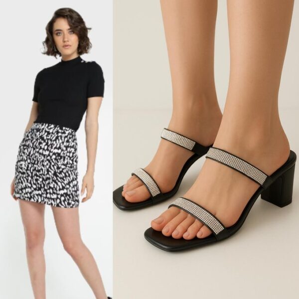 Pack Mode Femme – Jupe Imprimée Élégante (Taille US S) + Sandales à Talon en Cuir (Taille 40) Pack Mode Femme – Jupe Imprimée Élégante (Taille US S) + Sandales à Talon en Cuir (Taille 40)