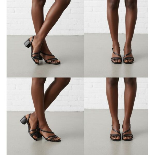Sandales Noires à Talons Carrés – Multi-brides Fines