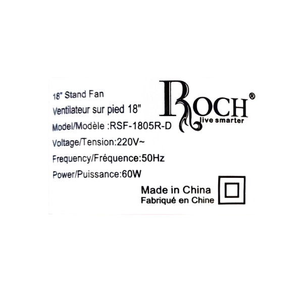Ventilateur sur pied Roch RSF-1805R-D - 18" - Télécommande