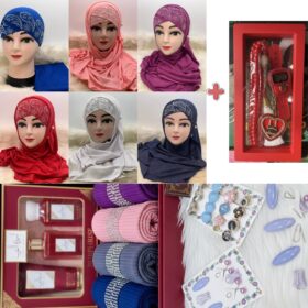 Coffret hijab de Luxe : 6 Voiles Plissés avec Bonnets assortis Perlés, Coffret Produits Parfumés Envoûtant & Accessoires Exclusifs Coffret hijab de Luxe : 6 Voiles Plissés avec Bonnets assortis Perlés, Coffret Produits Parfumés Envoûtant & Accessoires Exclusifs