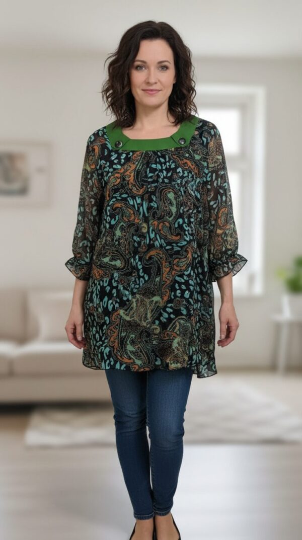 Tunique Femme Grande Taille – Imprimé Floral Total – Manches Longues – Taille M