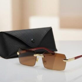 Lunettes de soleil carrées sans monture, verres marron anti-UV