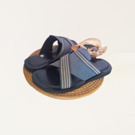 Sandale Homme – Cuir Daim Glacé & Fil – Bleu/Beige – Pointure 45