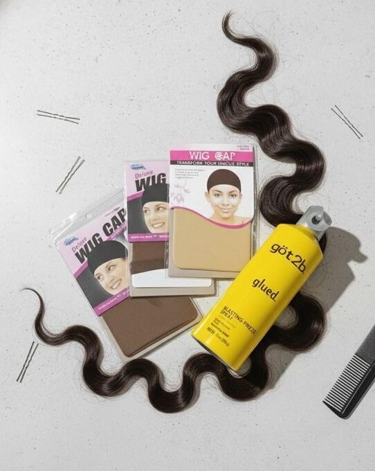 Spray Fixateur got2b Glued (Freeze) + 3 Bonnets de Perruque – Tenue Extrême pour Lace Wigs