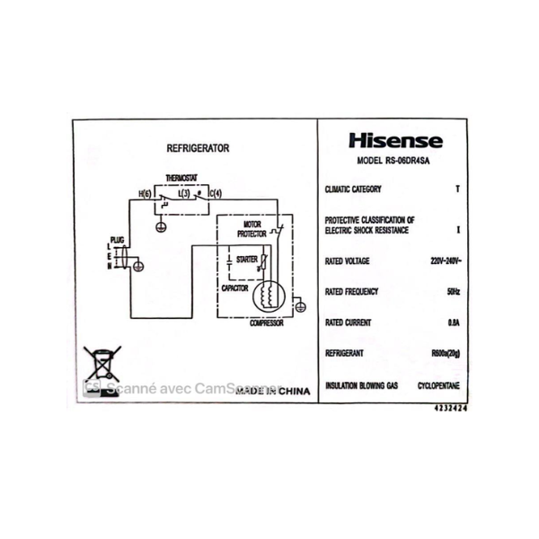 Réfrigérateur mini bar Hisense RS-06DR4 - 46 litres Réfrigérateur mini bar Hisense RS-06DR4 - 46 litres